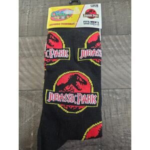 Mens Boys Jurrassic Park Socks Sizes 6-12 Black Red Yellow Crew Socks NWT